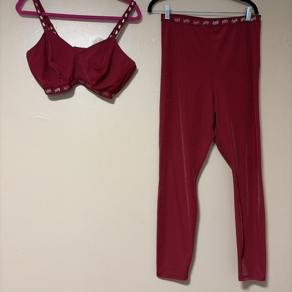 Merlot Shimmer Yitty Set Bra 1x  Scrunch Leggings XL Fitness Gym Active